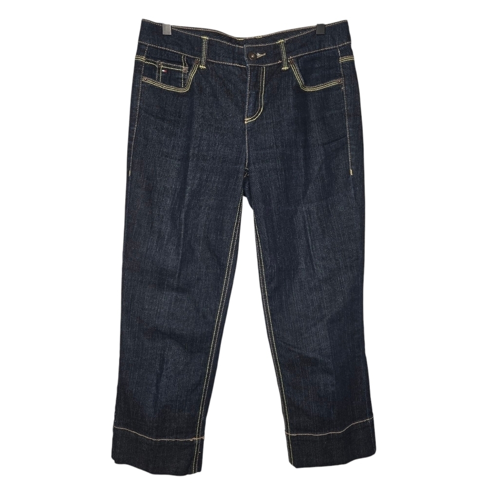 Tommy Hilfiger Womens Vintage Classic Rise Dark Wash Wide Leg Capri Jeans 4